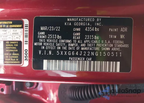 2022 Kia K5 Gt-Line из США, поврежденный, VIN 5XXG64J22NG150511